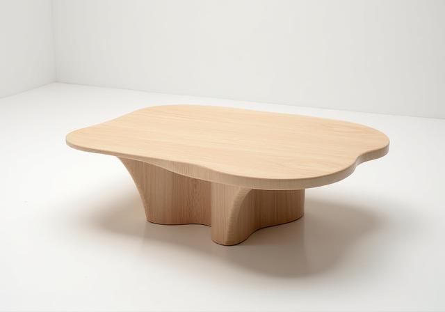 Mesa de centro de fresno con un diseño orgánico.