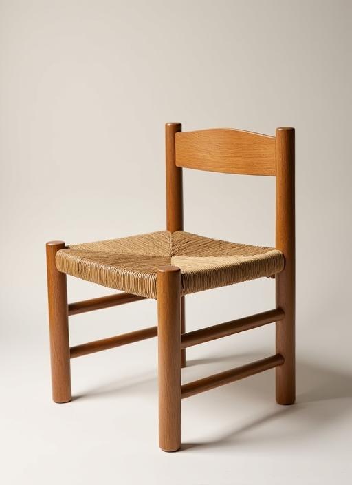 Silla de roble con asiento de enea tejida a mano.